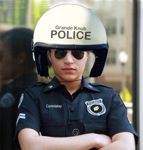 Officer Kitten Commiskey also complained that her helmet is too large. "A size XXL helmet on a size S head," she grumbled.