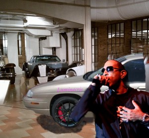 Ludacris answers questions at a press conference Tuesday. Behind him is the Luminacris, a Chevrolet he's owned since 1995. 