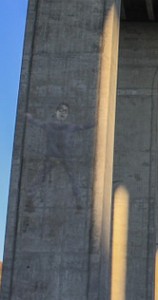 The imprint of a highway parasailor is still visible on this overpass support beam