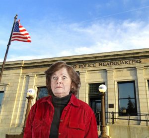 Distraught S-Class owner and alleged victim Fuchsia Buttonwillow talks to reporters in front of the police station